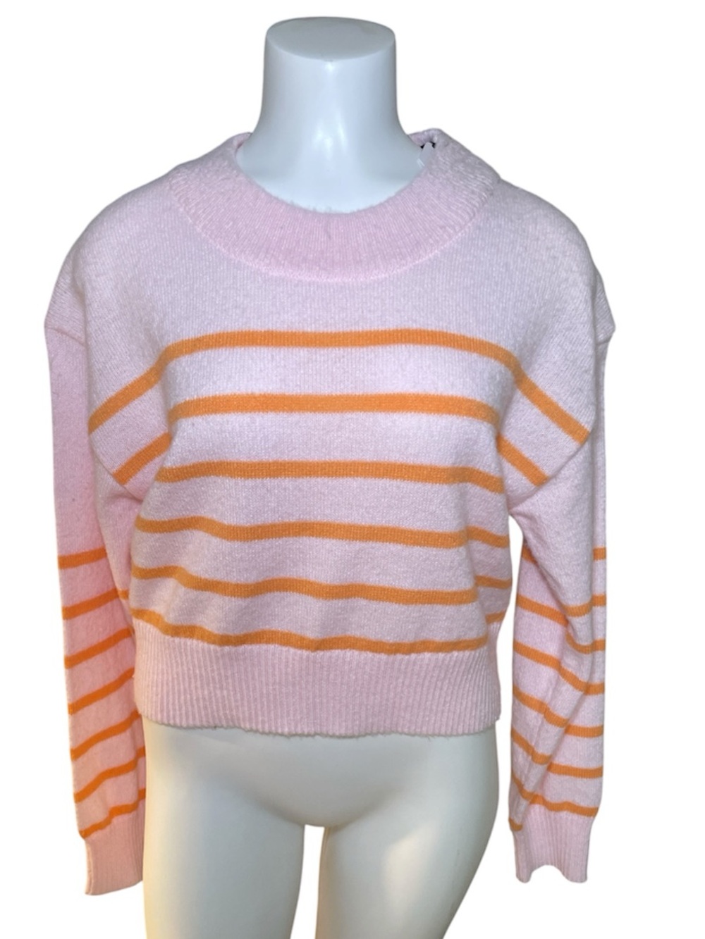 English Factory Pink and Orange Striped Crewneck Sweater sz XS